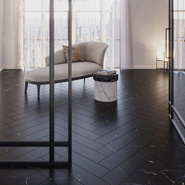 Invictus Maximus Herringbone Black Marble-Noir кварц-виниловый пол клеевой